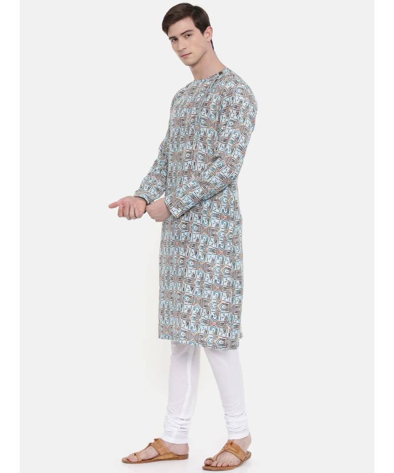 Mayank Modi Aqua Blue Printed Kurta Set