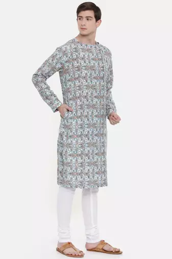 Mayank Modi Aqua Blue Printed Kurta Set