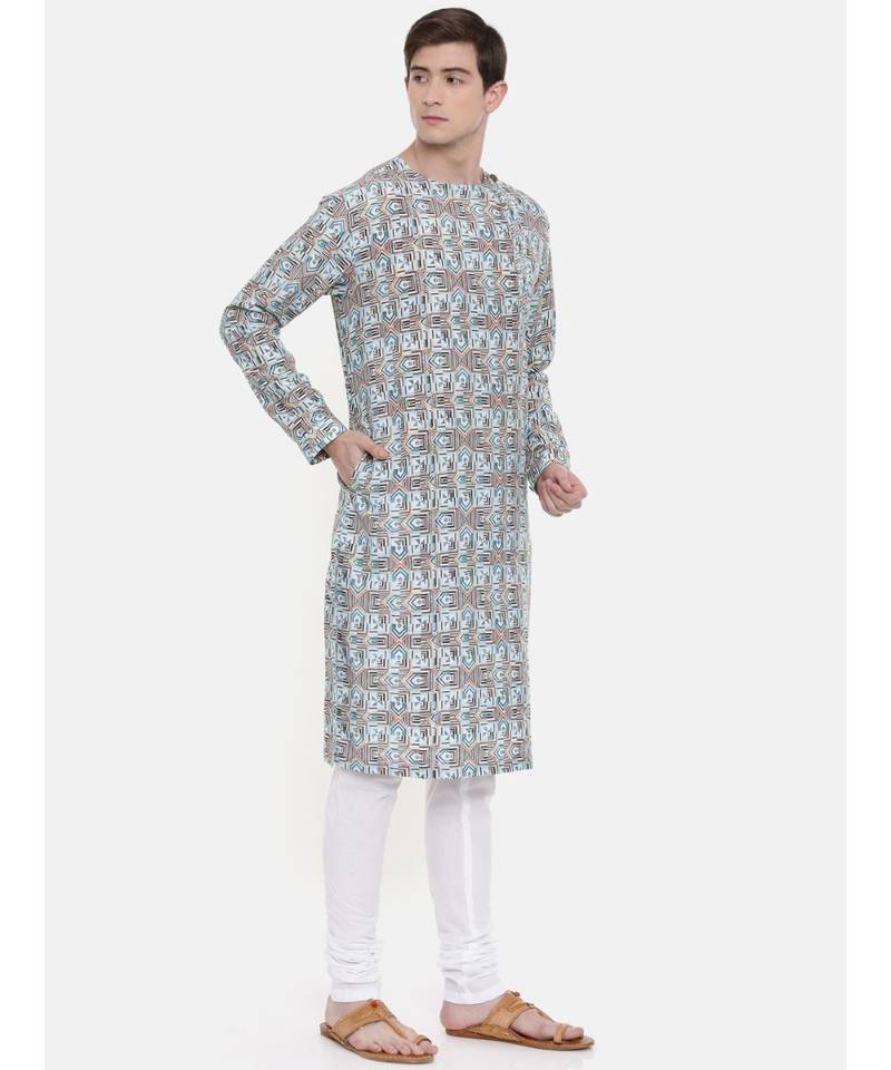 Mayank Modi Aqua Blue Printed Kurta Set