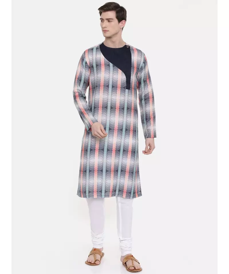 Mayank Modi Geometric Printed Linen Kurta Set