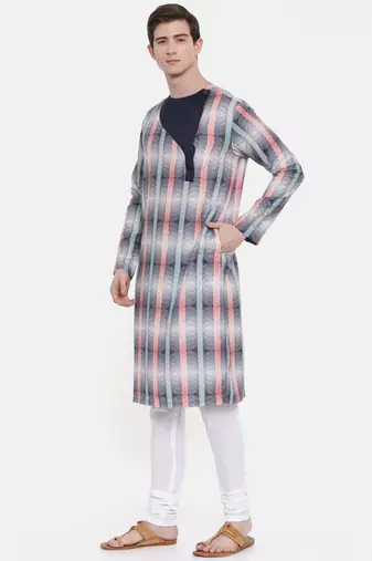 Mayank Modi Geometric Printed Linen Kurta Set