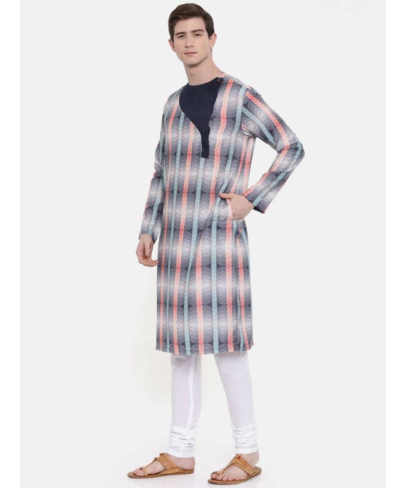 Mayank Modi Geometric Printed Linen Kurta Set