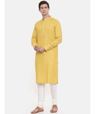 Mayank Modi Yellow Linen Kurta Set 1