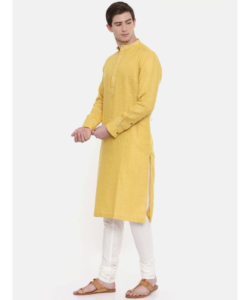 Mayank Modi Yellow Linen Kurta Set