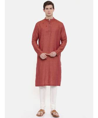 Mayank Modi Rust Orange Linen Kurta Set 1