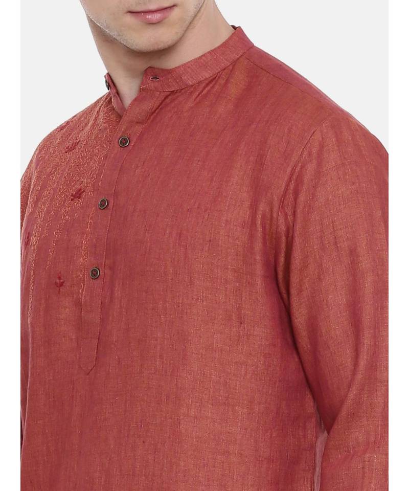 Mayank Modi Rust Orange Linen Kurta Set