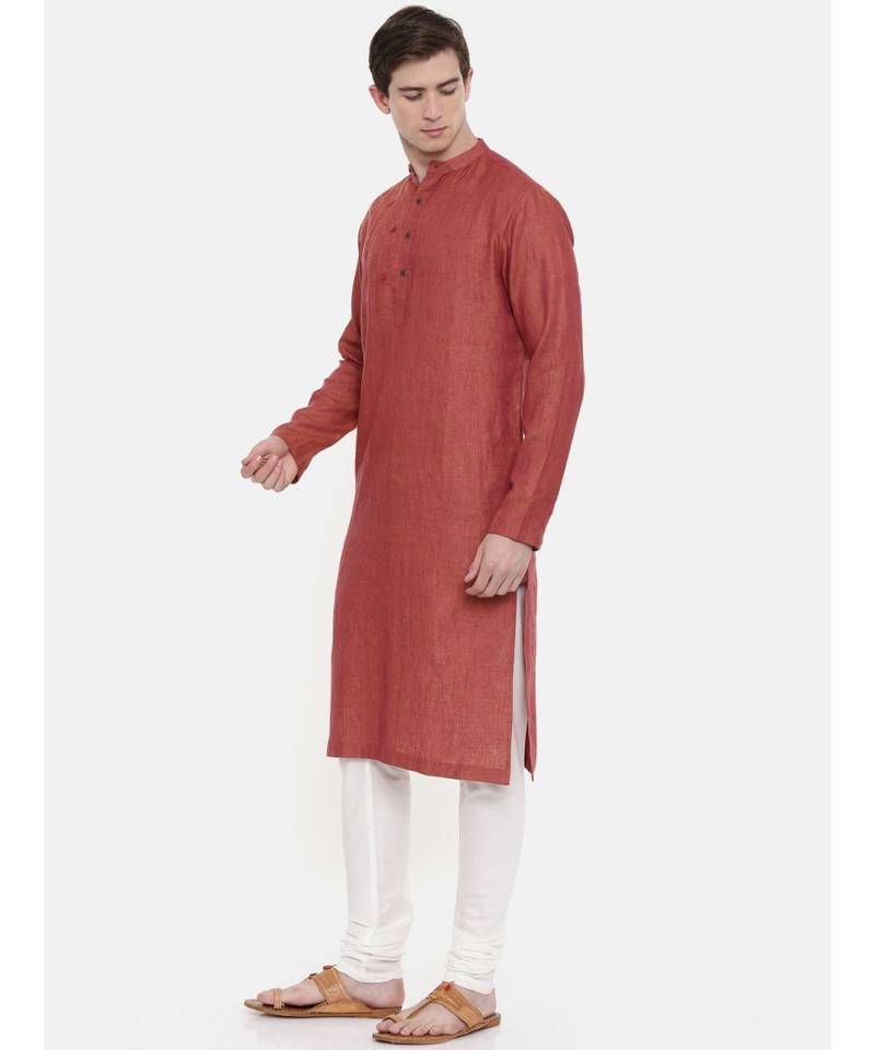 Mayank Modi Rust Orange Linen Kurta Set