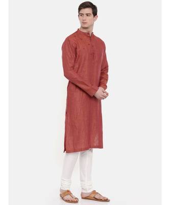 Mayank Modi Rust Orange Linen Kurta Set 4
