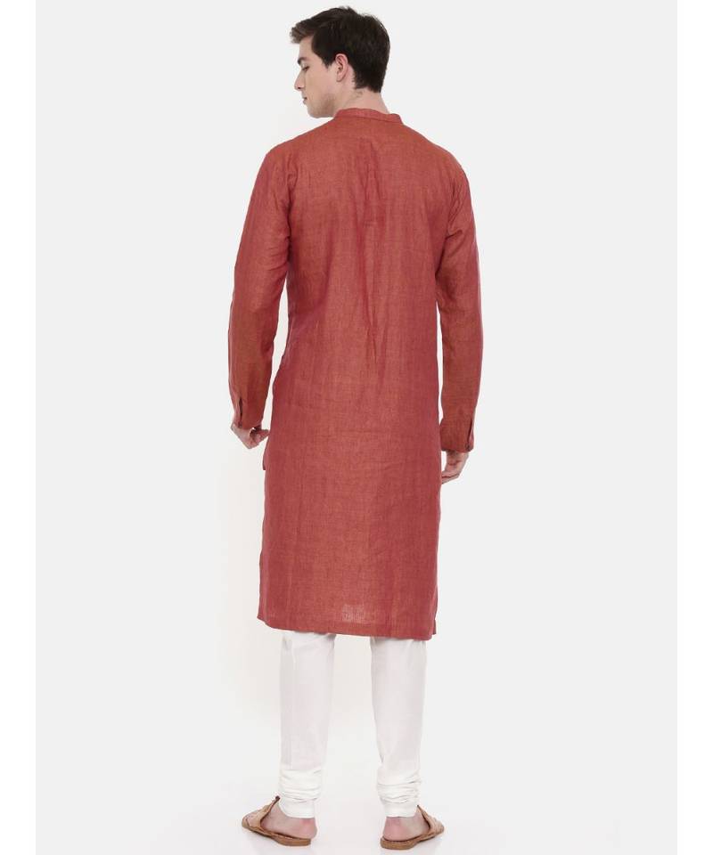 Mayank Modi Rust Orange Linen Kurta Set