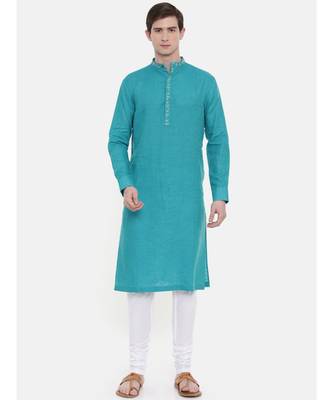 Mayank Modi Aqua Blue Embroidered Kurta Set 1