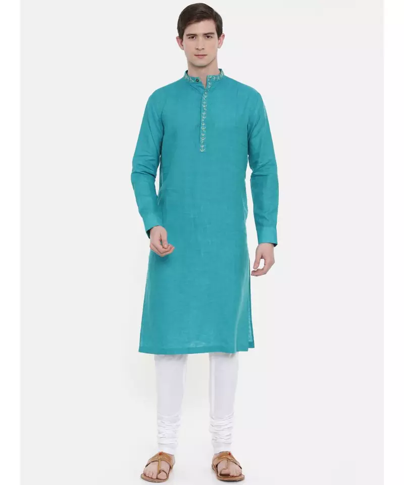 Mayank Modi Aqua Blue Embroidered Kurta Set
