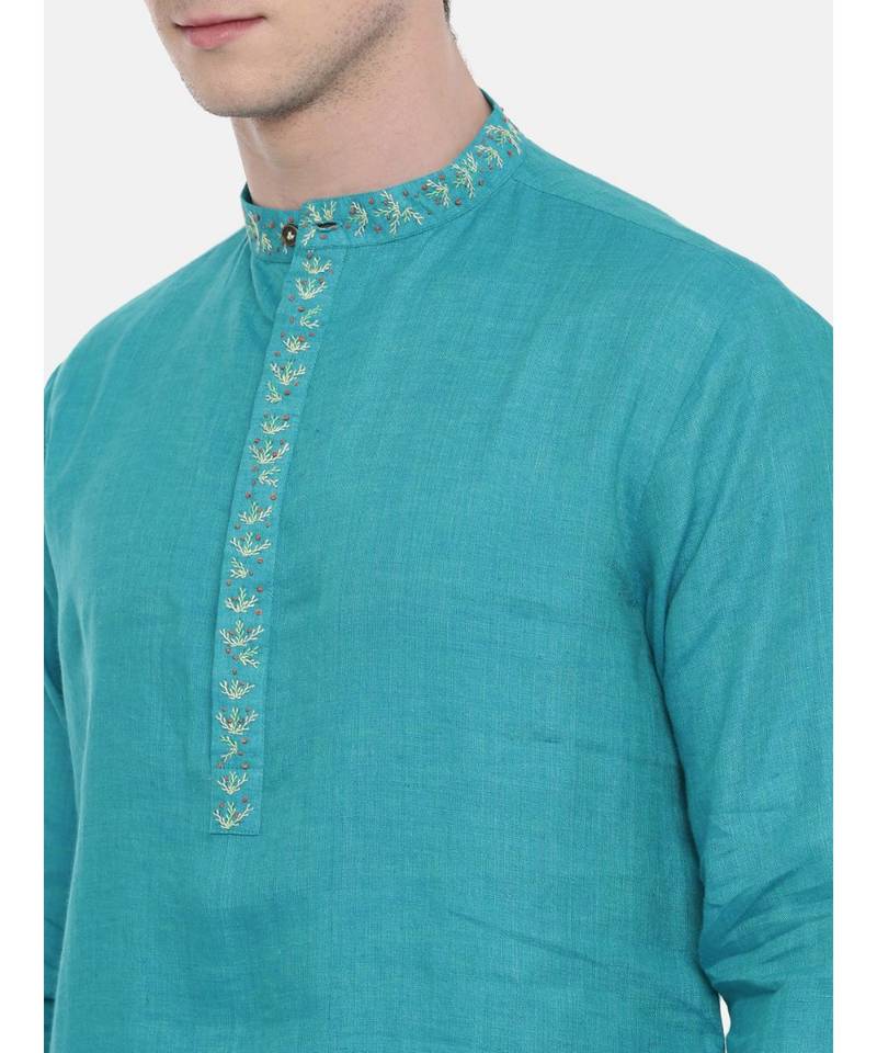 Mayank Modi Aqua Blue Embroidered Kurta Set