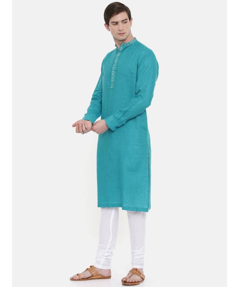 Mayank Modi Aqua Blue Embroidered Kurta Set