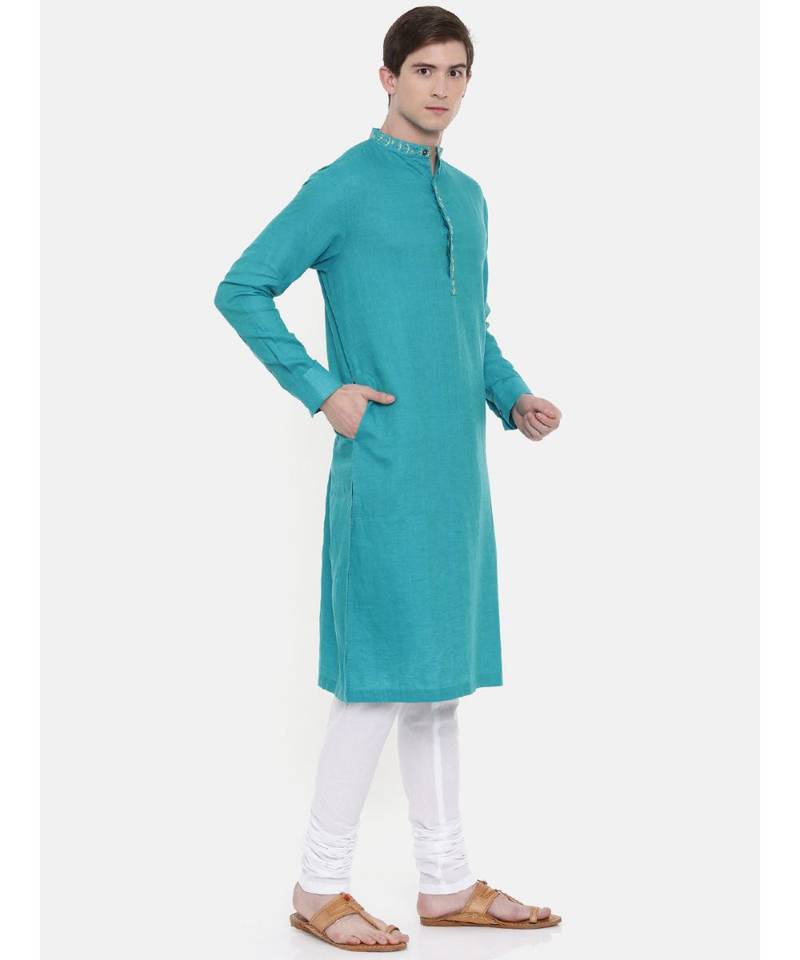 Mayank Modi Aqua Blue Embroidered Kurta Set