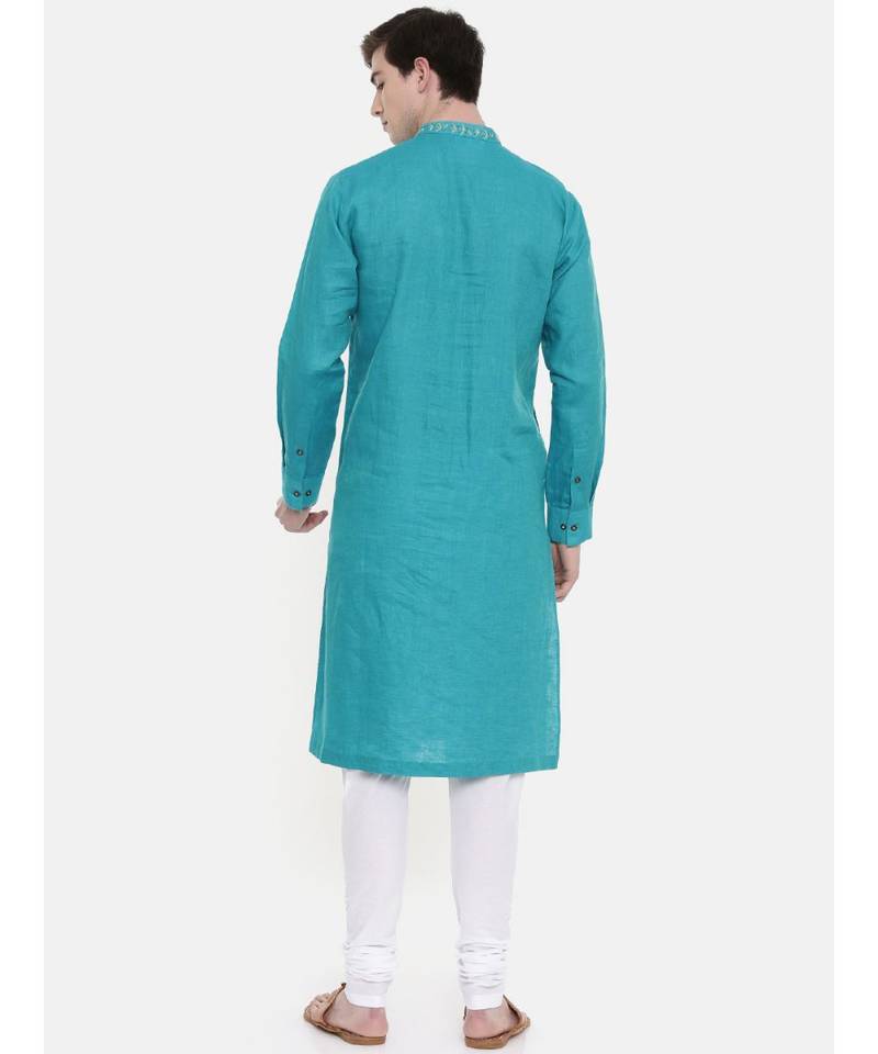 Mayank Modi Aqua Blue Embroidered Kurta Set