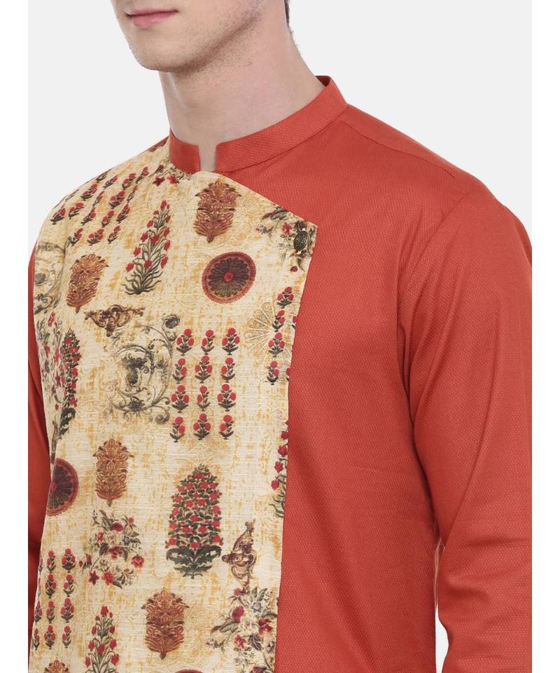 Mayank Modi Orange Printed Kurta Set