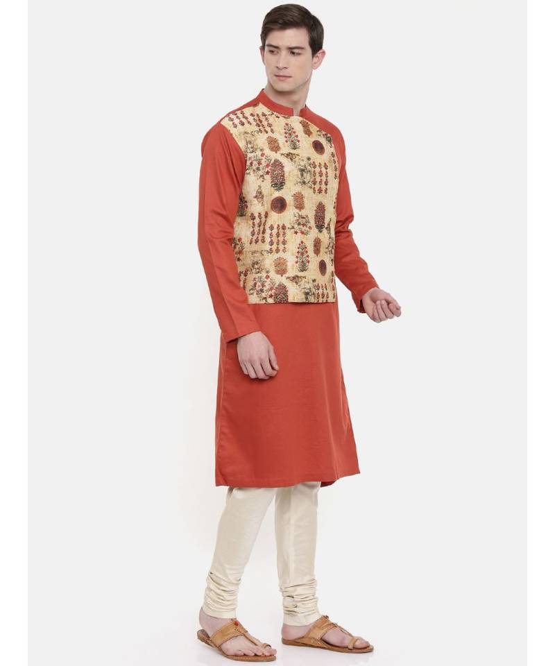 Mayank Modi Orange Printed Kurta Set