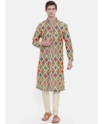 Mayank Modi Chanderi Geometric Printed Kurta Set 1