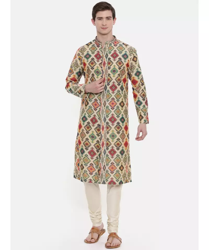 Mayank Modi Chanderi Geometric Printed Kurta Set