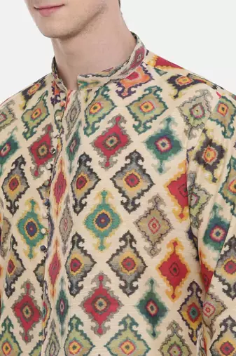 Mayank Modi Chanderi Geometric Printed Kurta Set