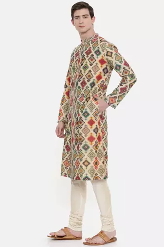 Mayank Modi Chanderi Geometric Printed Kurta Set