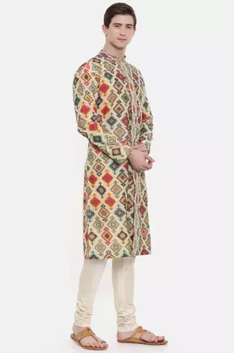 Mayank Modi Chanderi Geometric Printed Kurta Set