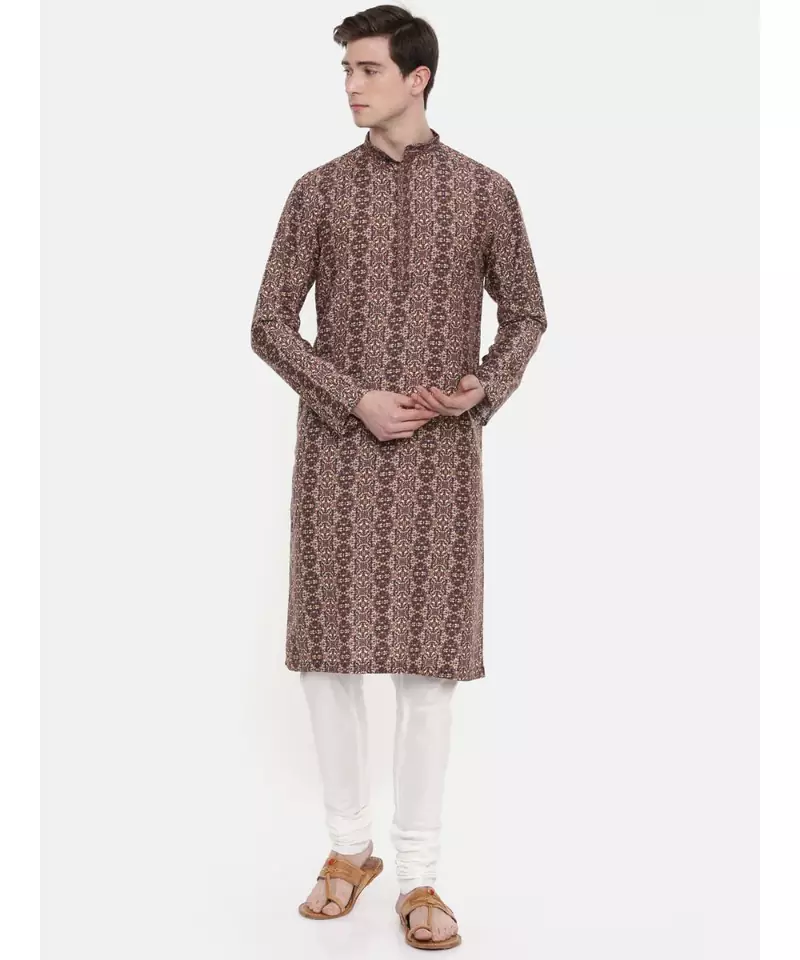 Mayank Modi Retro Printed Brown Kurta