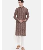 Mayank Modi Retro Printed Brown Kurta