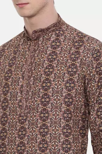 Mayank Modi Retro Printed Brown Kurta