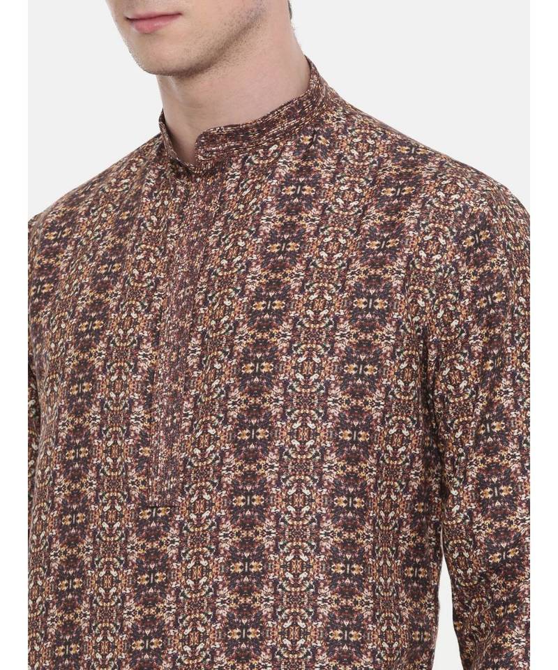 Mayank Modi Retro Printed Brown Kurta