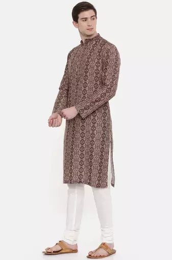 Mayank Modi Retro Printed Brown Kurta