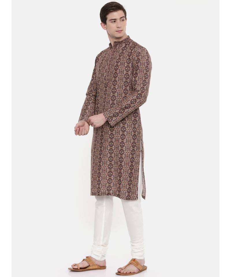 Mayank Modi Retro Printed Brown Kurta