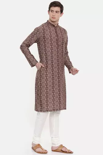 Mayank Modi Retro Printed Brown Kurta
