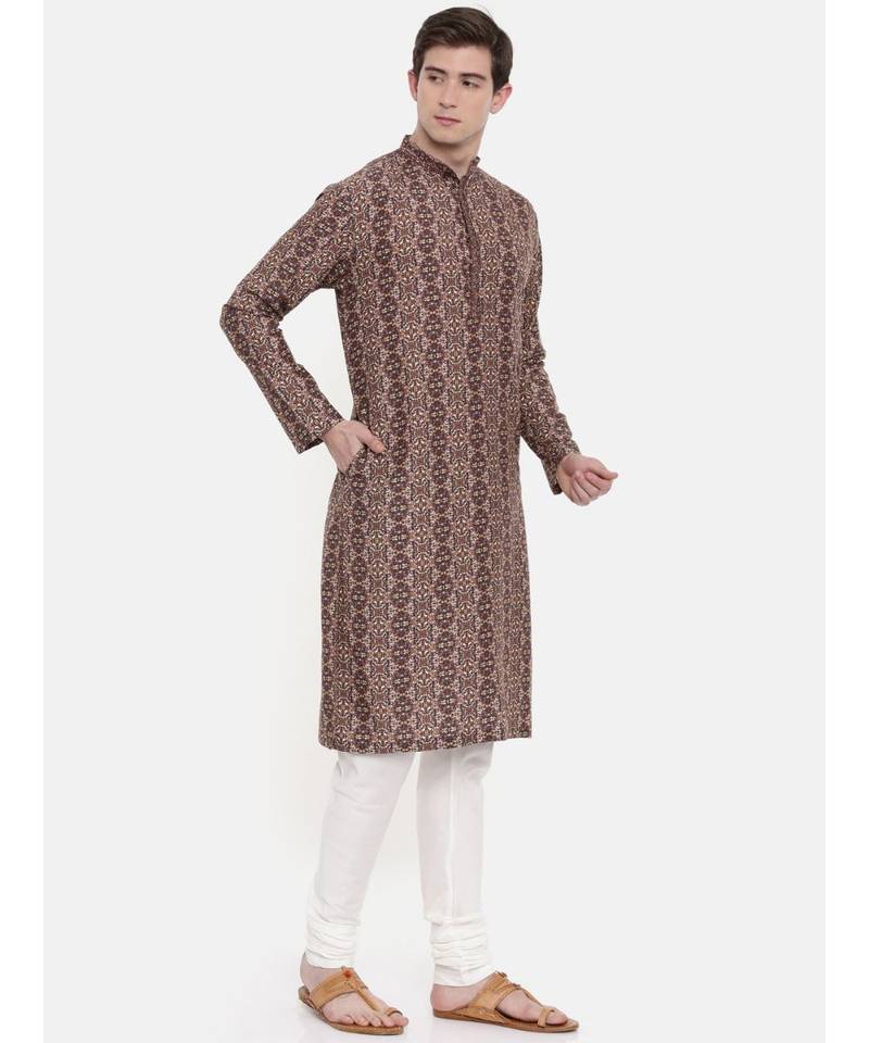 Mayank Modi Retro Printed Brown Kurta