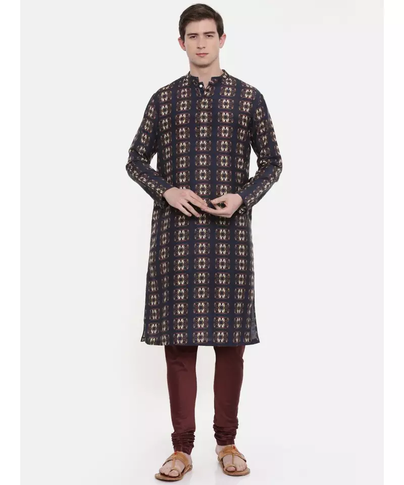 Mayank Modi Retro Printed Blk/Brn Kurta