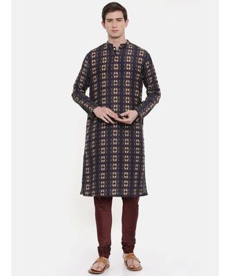Mayank Modi Retro Printed Blk/Brn Kurta 1