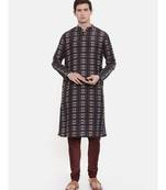 Mayank Modi Retro Printed Blk/Brn Kurta