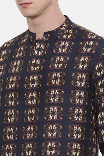 Mayank Modi Retro Printed Blk/Brn Kurta