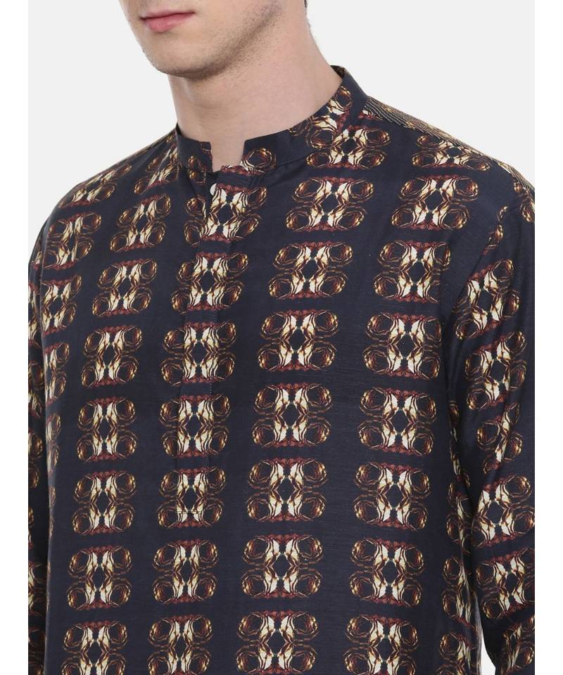 Mayank Modi Retro Printed Blk/Brn Kurta
