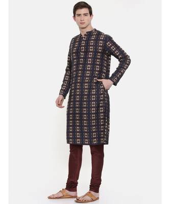 Mayank Modi Retro Printed Blk/Brn Kurta 4