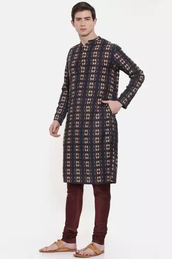 Mayank Modi Retro Printed Blk/Brn Kurta