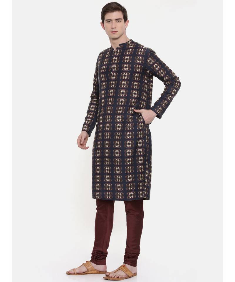 Mayank Modi Retro Printed Blk/Brn Kurta