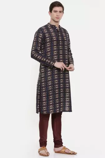 Mayank Modi Retro Printed Blk/Brn Kurta