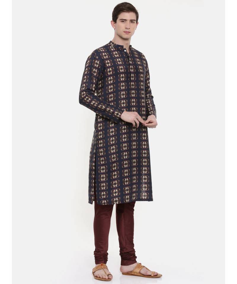 Mayank Modi Retro Printed Blk/Brn Kurta