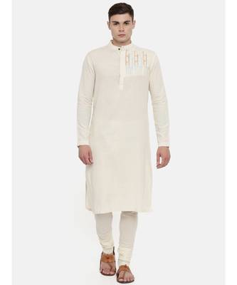 Mayank Modi Cream Cotton Embroidered Kurta 1