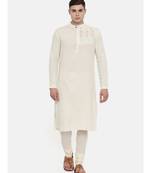 Mayank Modi Cream Cotton Embroidered Kurta
