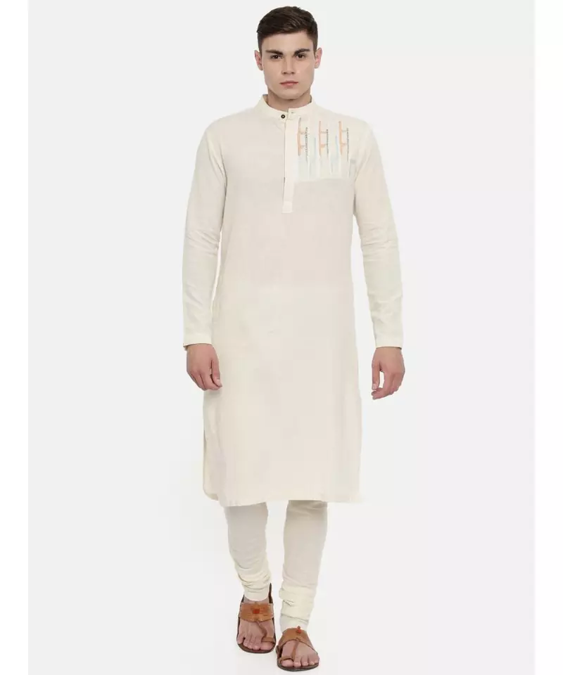 Mayank Modi Cream Cotton Embroidered Kurta
