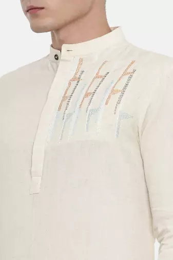 Mayank Modi Cream Cotton Embroidered Kurta