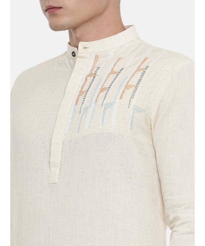 Mayank Modi Cream Cotton Embroidered Kurta