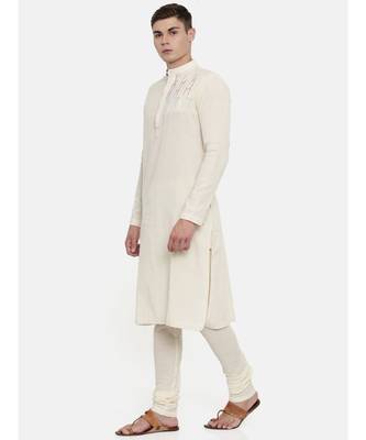 Mayank Modi Cream Cotton Embroidered Kurta 3